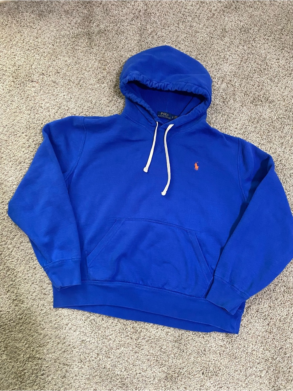Polo Ralph Lauren Royal Blue Fleece Hoodie Orange Pony Size L Men’s